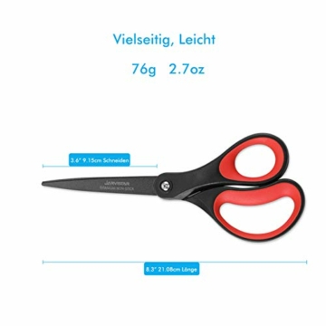 jarvistar-titan-antihaft-papier-schere-ultra-scharfe-universal-scheren-set-fuer-haushalts-buero-stoffschere-rostfreie-stahl-klinge-weichem-griff-21cm-2-stueck-rot-schwarz-2